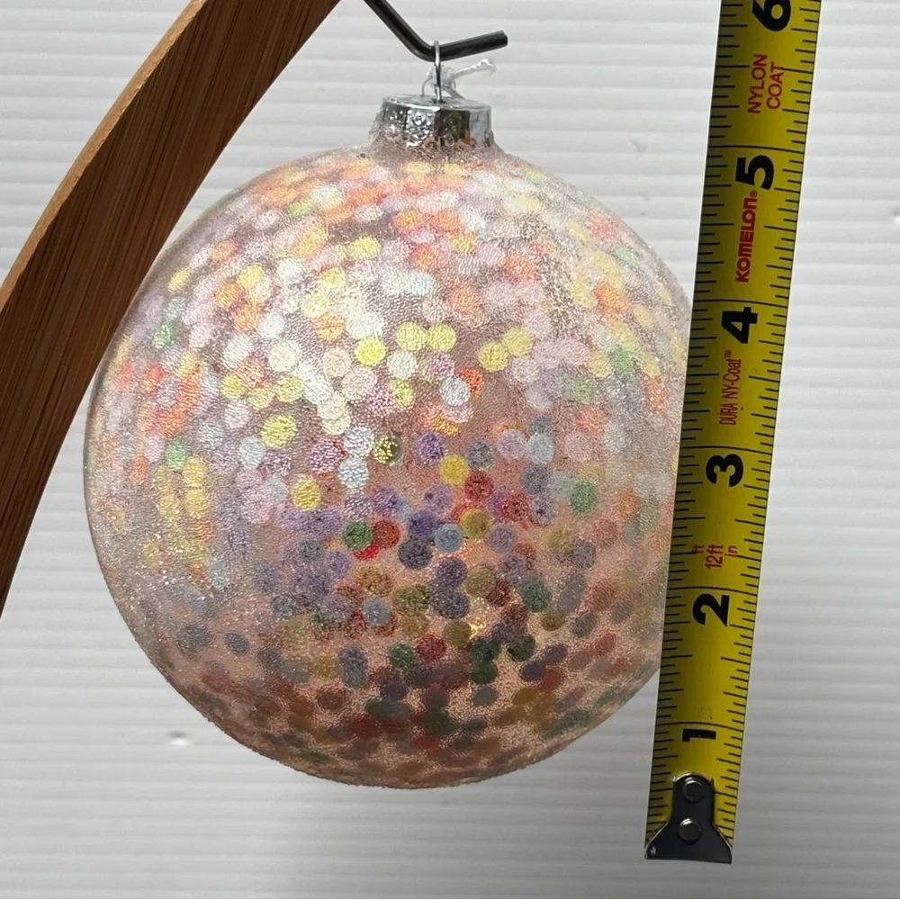 New Anthropologie Glass Frosted Sequin Filled Globe Ornament 5”